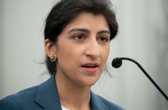 Lina Khan, nominee for Commissioner of the Federal Trade Commission (FTC), speaks during a Senate Committee on Commerce, Science, and Transportation confirmation hearing on Capitol Hill in Washington, DC, U.S. April 21, 2021.  Saul Loeb/Pool via REUTERS