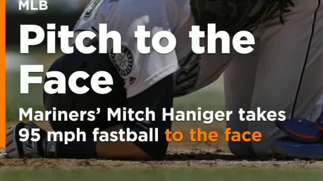 Mariners' Mitch Haniger takes 95 mph Jacob deGrom fastball to the face