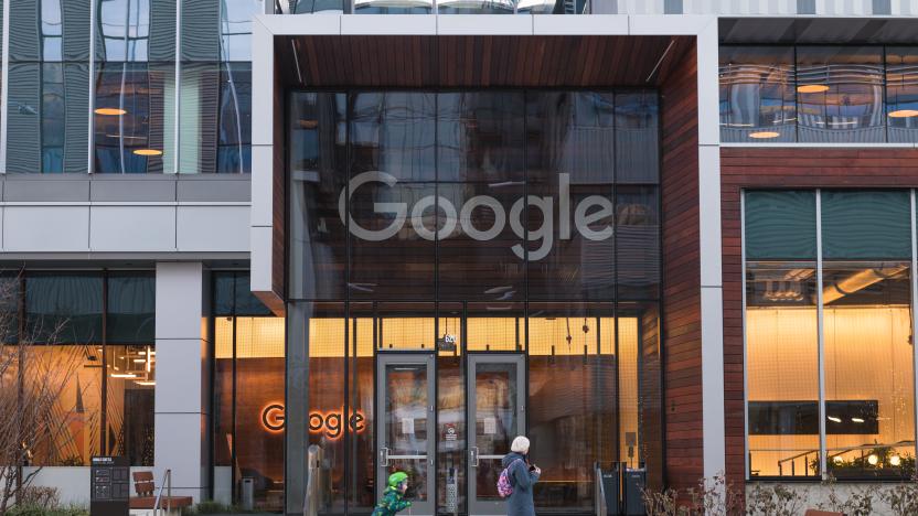 Seattle, USA - Jan 22, 2022: The new Google campus in the south lake union late in the day as a people pass.