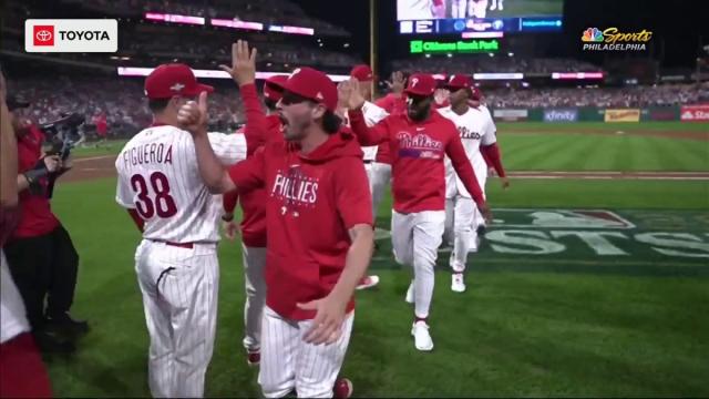Philadelphia Phillies - The team celebrating winning today's game