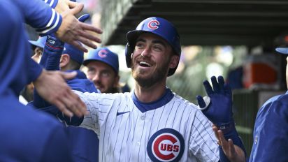 Getty Images - CHICAGO, ILLINOIS - APRIL 20: Cody Bellinger #24 of the Chicago Cubs is congratulated by teammates following a home run against the Miami Marlins at Wrigley Field on April 20, 2024 in Chicago, Illinois. (Photo by Nuccio DiNuzzo/Getty Images)