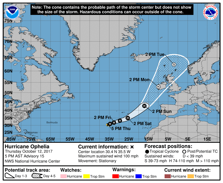 Hurricane Ophelia has intensified to Category 2 strength as it heads