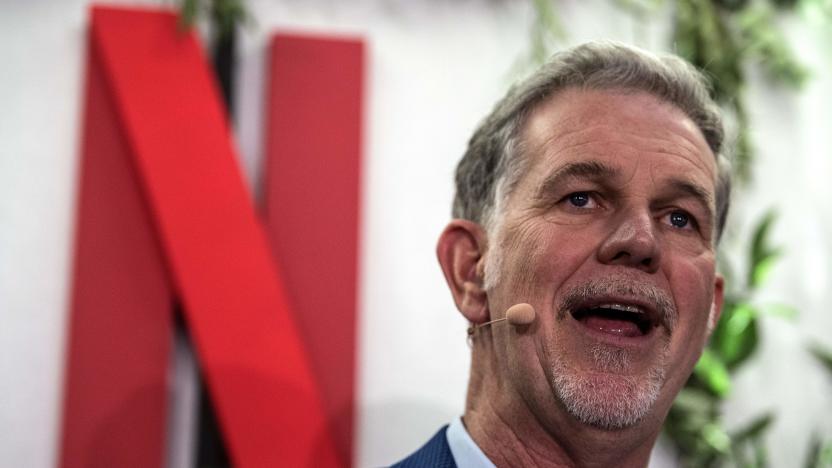 Co-founder and director of Netflix Reed Hastings delivers a speech as he inaugurates the new offices of Netflix France, in Paris on January 17, 2020. - Hastings announced some 20 French projects by Netflix on January 17, 2020. (Photo by Christophe ARCHAMBAULT / AFP) (Photo by CHRISTOPHE ARCHAMBAULT/AFP via Getty Images)