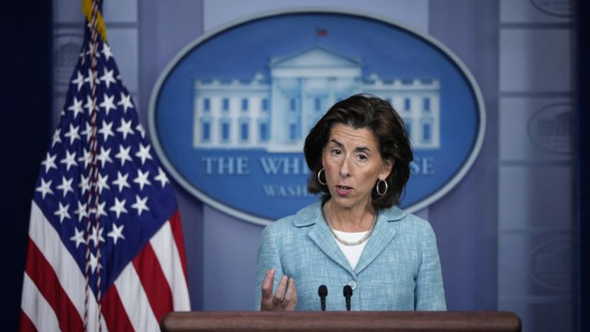 WASHINGTON, DC - JULY 22: Commerce Secretary Gina Raimondo speaks during the daily press briefing at the White House on July 22, 2021 in Washington, DC. Raimondo announced $3 billion in economic development grants available to communities, a program paid for by this years Covid-19 relief bill. (Photo by Drew Angerer/Getty Images)