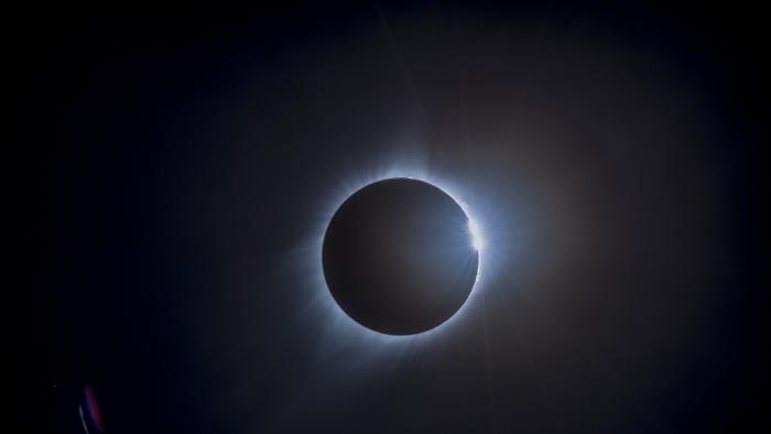 A total solar eclipse is seen on Monday, Aug. 21, 2017 above Jefferson City, Missouri. A total solar eclipse swept across a narrow portion of the contiguous United States from Lincoln Beach, Oregon to Charleston, South Carolina. A partial solar eclipse was visible across the entire North American continent along with parts of South America, Africa, and Europe.  Photo Credit: (NASA/Rami Daud)
