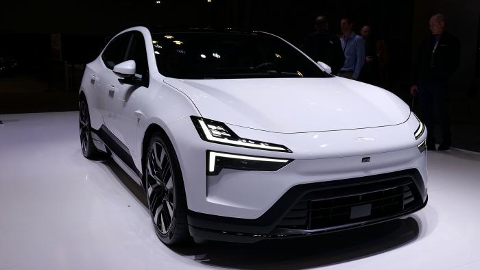 A front angle shot of the Polestar 4 from the New York Auto Show. 