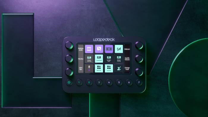A Loupedeck console with Streamlabs icons.