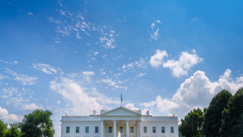 WASHINGTON, DC - AUGUST 18: Clouds form over the top of the north entrance to the White House on August 18, 2024, in Washington, DC. The White House is the official residence and office of the President of the United States. (Photo by J. David Ake/Getty Images)