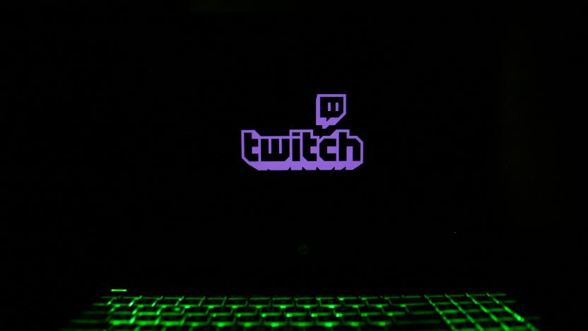 The Twitch logo is displayed on a laptop screen with a glowing keyboard in Krakow, Poland, on March 3, 2024. (Photo by Klaudia Radecka/NurPhoto via Getty Images)