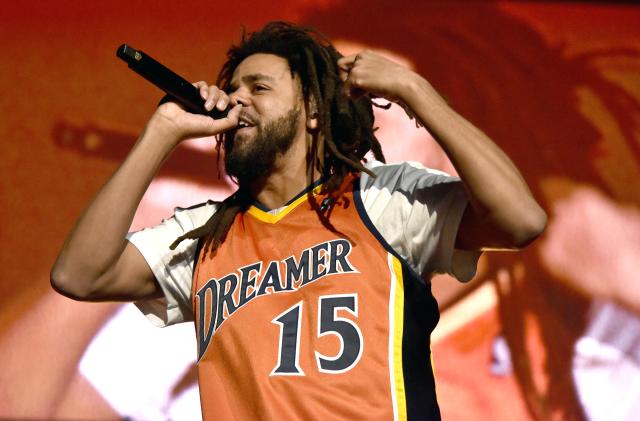 OAKLAND, CALIFORNIA - OCTOBER 20: J. Cole performs during "The Off-Season" tour at Oakland Arena on October 20, 2021 in Oakland, California. (Photo by Tim Mosenfelder/Getty Images)