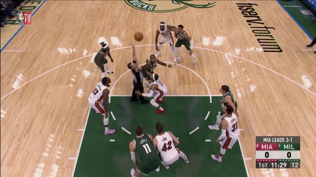 Giannis with a first basket of the game vs the Miami Heat