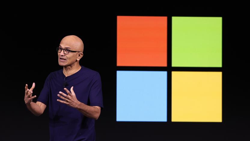 SAN FRANCISCO, CALIFORNIA - NOVEMBER 06: Microsoft CEO Satya Nadella speaks during the OpenAI DevDay event on November 06, 2023 in San Francisco, California. OpenAI CEO Sam Altman delivered the keynote address at the first-ever Open AI DevDay conference. (Photo by Justin Sullivan/Getty Images)