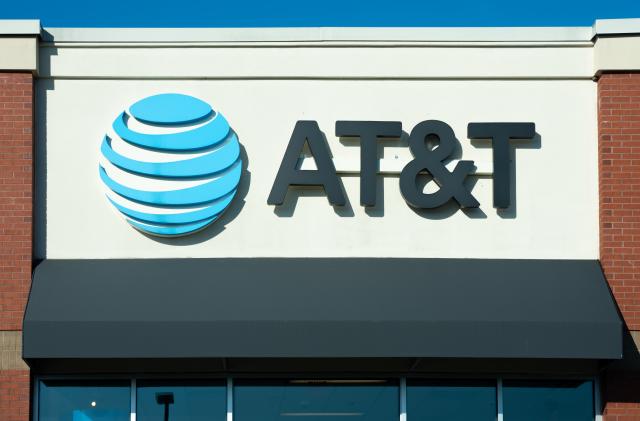 Sign on a AT&T retail telephone store. (Photo by: Jim Lane/Education Images/Universal Images Group via Getty Images)