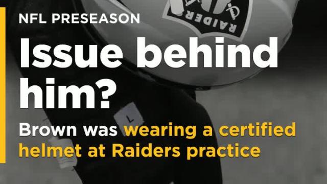 Raiders WR Antonio Brown wears certified helmet at practice