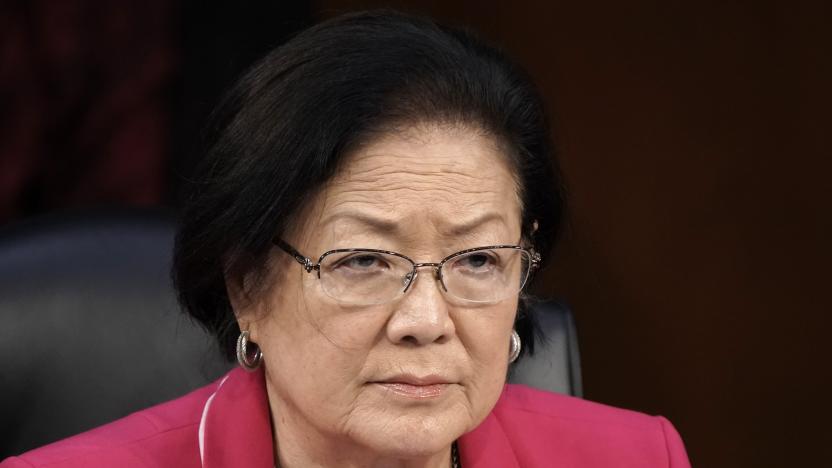 Sen. Mazie Hirono, D-Hawaii, speaks as the Senate Judiciary Committee hears from legal experts on the final day of the confirmation hearing for Supreme Court nominee Amy Coney Barrett, on Capitol Hill in Washington, Thursday, Oct. 15, 2020. (AP Photo/J. Scott Applewhite)