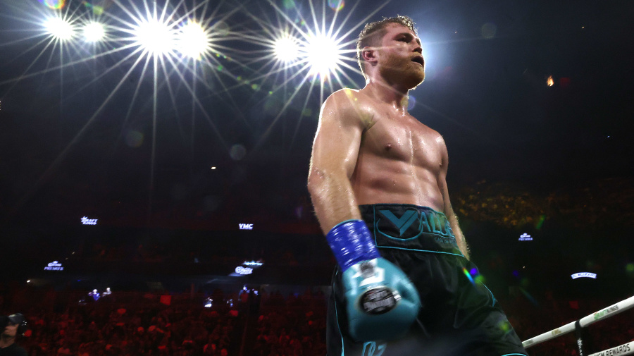 Getty Images - LAS VEGAS, NEVADA - MAY 04: Canelo Alvarez looks on against Jaime Munguia in their super middleweight championship title fight at T-Mobile Arena on May 04, 2024 in Las Vegas, Nevada. (Photo by Christian Petersen/Getty Images)