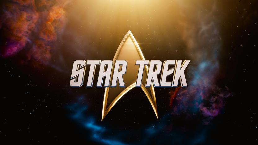 The words "Star Trek" in front of a delta symbol, with vast space visible in the background.