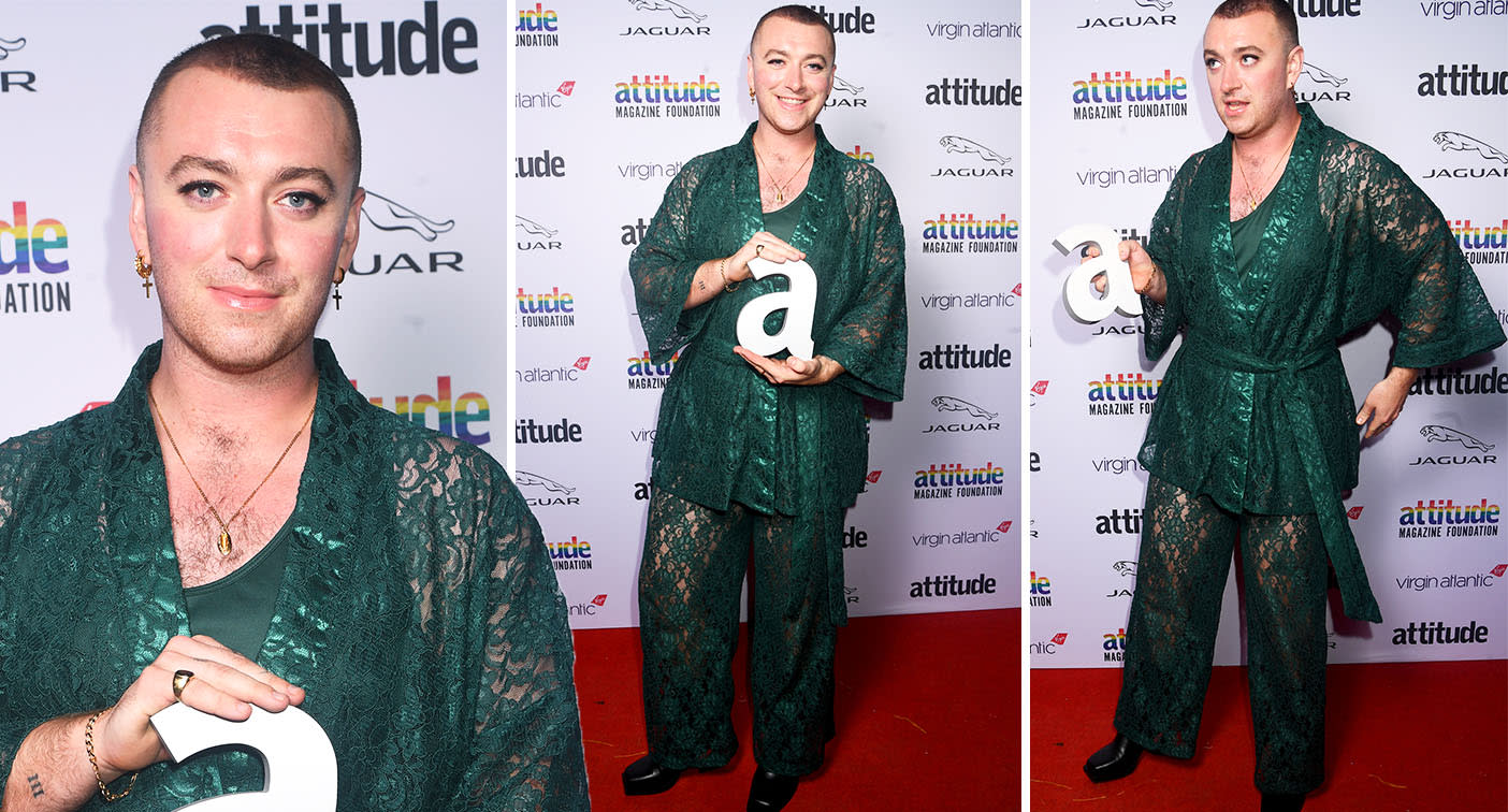 Sam Smith Attends Attitude Awards Wearing Lingerie
