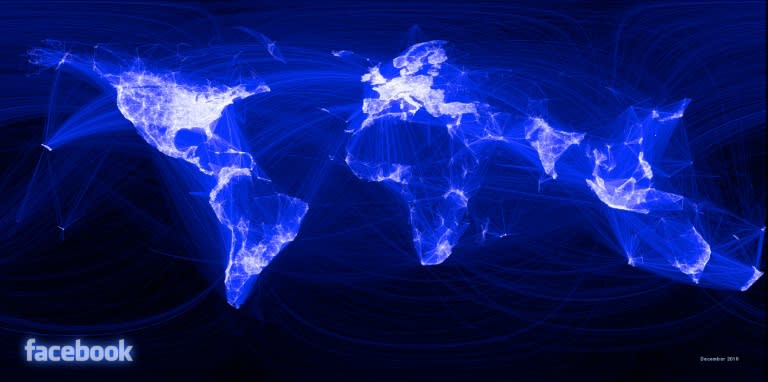 The internet has grown to connect billions of users around the world, as seen in this Facebook map from 2010, but has also allowed malicious actors to operate on a wide scale (AFP Photo/HO)