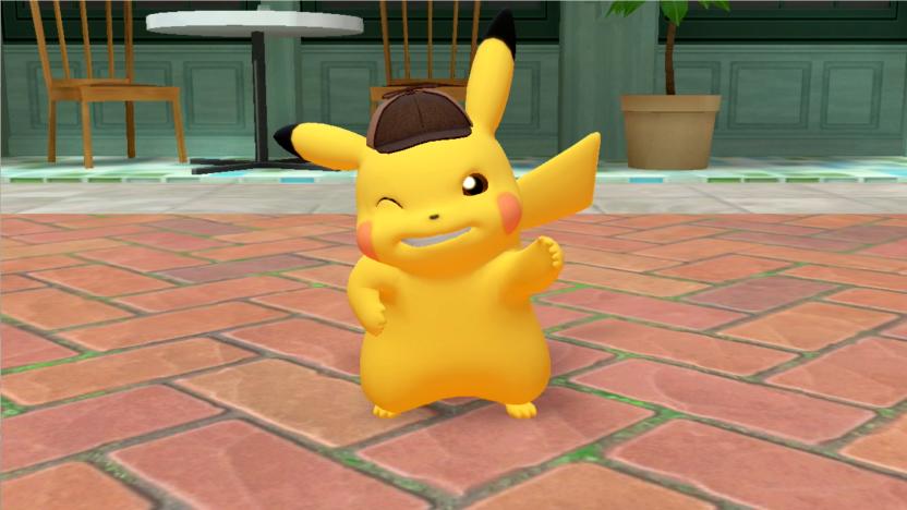 Pikachu winking and giving a thumbs up in Detective Pikachu Returns