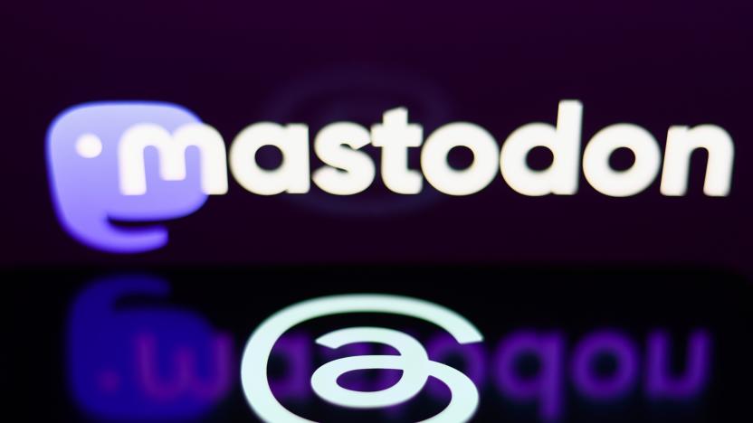 Mastodon logo displayed on a laptop screen and Threads logo displayed on a phone screen are seen in this illustration photo taken in Krakow, Poland on July 8, 2023. (Photo by Jakub Porzycki/NurPhoto via Getty Images)