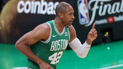 Getty Images - BOSTON, MASSACHUSETTS - JUNE 17: Al Horford #42 of the Boston Celtics reacts after a play during the third quarter of Game Five of the 2024 NBA Finals against the Dallas Mavericks at TD Garden on June 17, 2024 in Boston, Massachusetts. NOTE TO USER: User expressly acknowledges and agrees that, by downloading and or using this photograph, User is consenting to the terms and conditions of the Getty Images License Agreement. (Photo by Adam Glanzman/Getty Images)