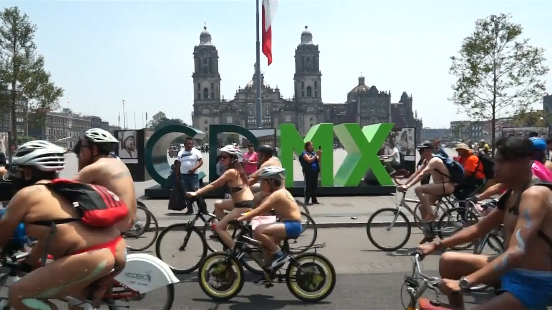 Hundreds Participate in 13th World Naked Bike Ride in Mexico City.