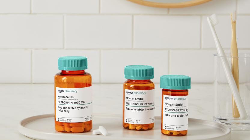 Image of some pill bottles with Amazon's logo on them.