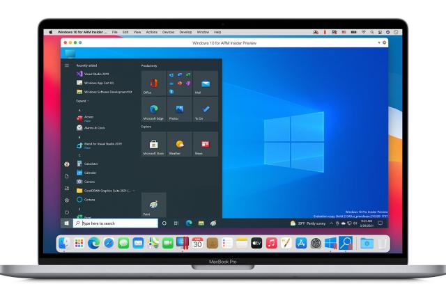 Windows 10 for ARM running in Parallels Desktop on Apple M1 MacBook Pro