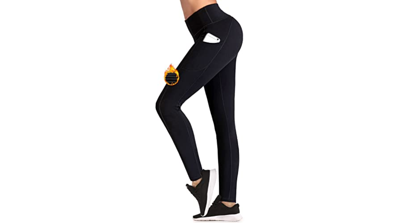 Fleece Lined Leggings with Pockets for Women,High Waisted Winter Yoga Pants  USA 