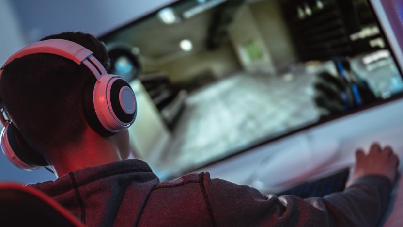 The young gamer playing online video game on his personal computer