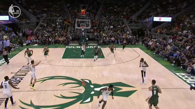 Giannis Antetokounmpo with an and one vs the Brooklyn Nets