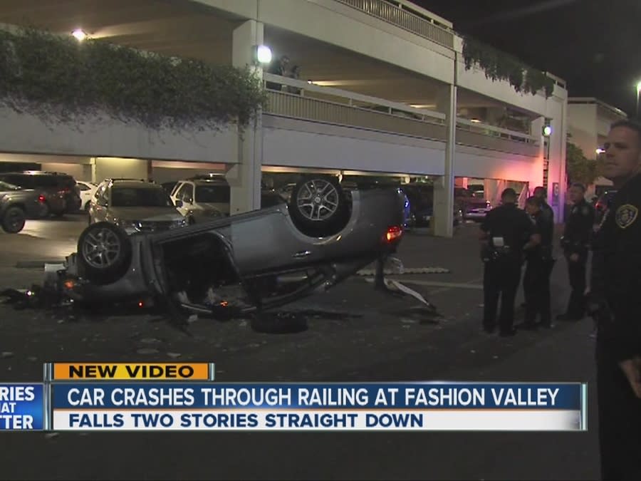 Car plummets from parking garage at Fashion Valley Mall