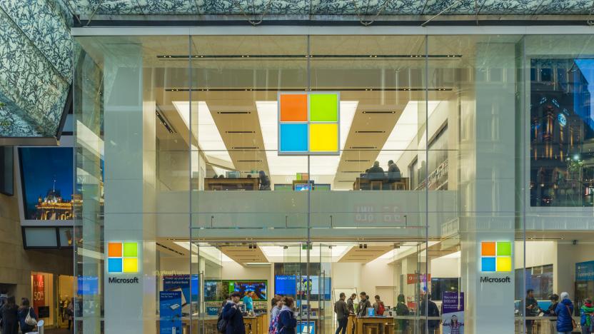 Sydney, Australia - June 26, 2016: View of pedestrians passing by Microsoft flagship store in Sydney during daytime.