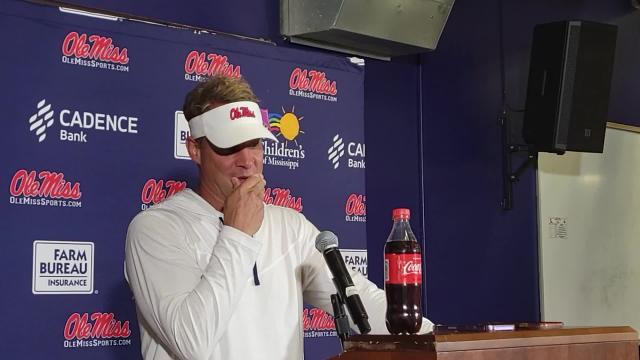 Ole Miss coach Lane Kiffin reacts to Rebels' 35-27 win over Tulsa