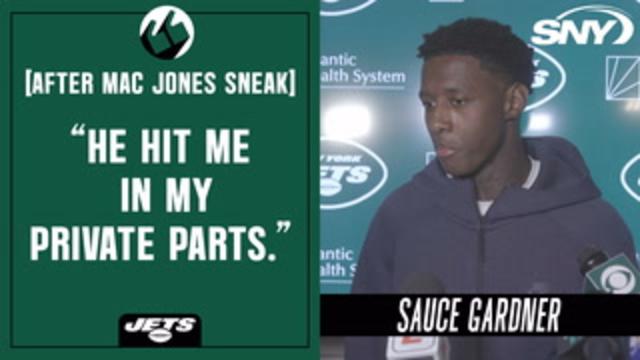 Sauce Gardner on skirmish with Pats QB Mac Jones: 'He hit me in my private parts' | Jets Post Game