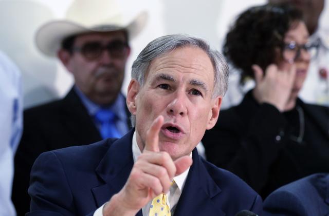 FILE - In this March 16, 2020, file photo, Texas Gov. Greg Abbott speaks during a news conference in San Antonio. Gov. Abbott, in defending Texas' near-ban on abortions, says women and girls who are raped won't be forced to give birth because the new law "provides at least six weeks for a person to be able to get an abortion." But that's not how pregnancy works. (AP Photo/Eric Gay, File)