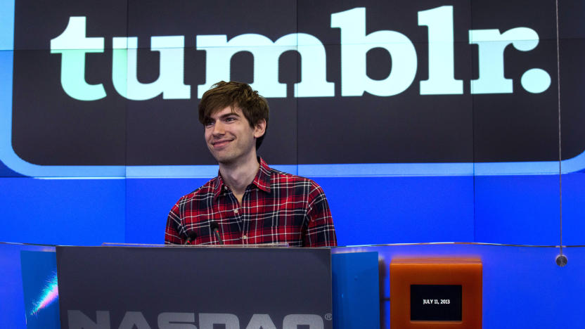 NEW YORK, NY - JULY 11:  David Karp, founder of the micro-blogging site Tumblr, opens the NASCAQ Exchange on July 11, 2013 in New York City. Tumblr was bought by Yahoo! for $1 billion in May; Karp is estimated to be worth $200 million.  (Photo by Andrew Burton/Getty Images)