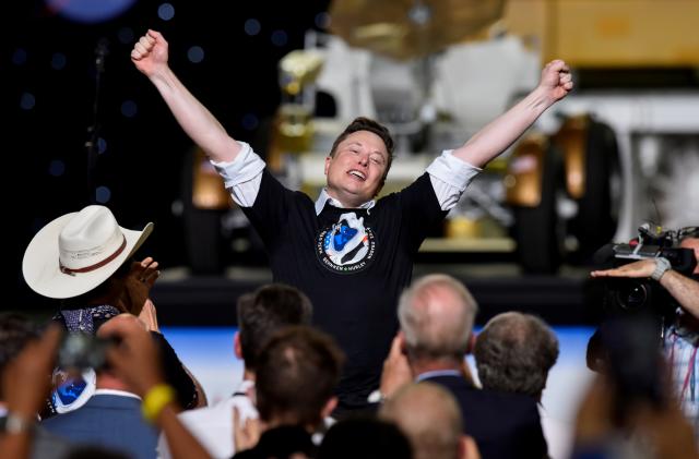 SpaceX CEO and owner Elon Musk celebrates after the launch of a SpaceX Falcon 9 rocket and Crew Dragon spacecraft on NASA's SpaceX Demo-2 mission to the International Space Station from NASA's Kennedy Space Center in Cape Canaveral, Florida, U.S. May 30, 2020. REUTERS/Steve Nesius     TPX IMAGES OF THE DAY