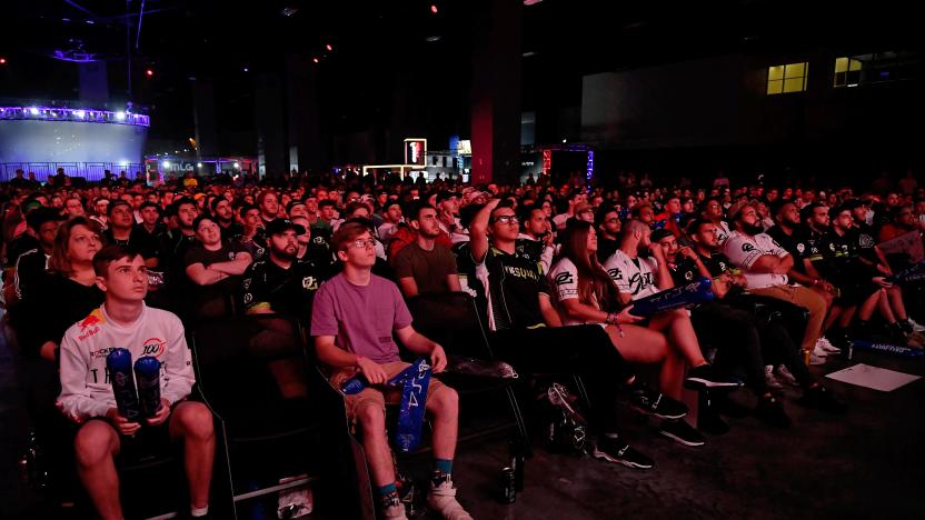 Jul 20, 2019; Miami Beach, FL, USA; Fans in attendance watch the game play between Faze Clan and 100 Thieves during the Call of Duty League Finals e-sports event at Miami Beach Convention Center. Mandatory Credit: Jasen Vinlove-USA TODAY Sports