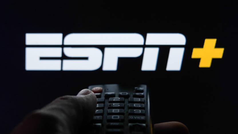 TV remote control is seen with ESPN+ logo displayed on a screen in this illustration photo taken in Krakow, Poland on February 6, 2022. (Photo by Jakub Porzycki/NurPhoto via Getty Images)