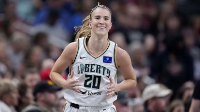 Associated Press - New York Liberty guard Sabrina Ionescu (20) reacts after making a three-point basket in the second half of a WNBA basketball game against the Indiana Fever, Thursday, May 16, 2024, in Indianapolis. (AP Photo/Michael Conroy)