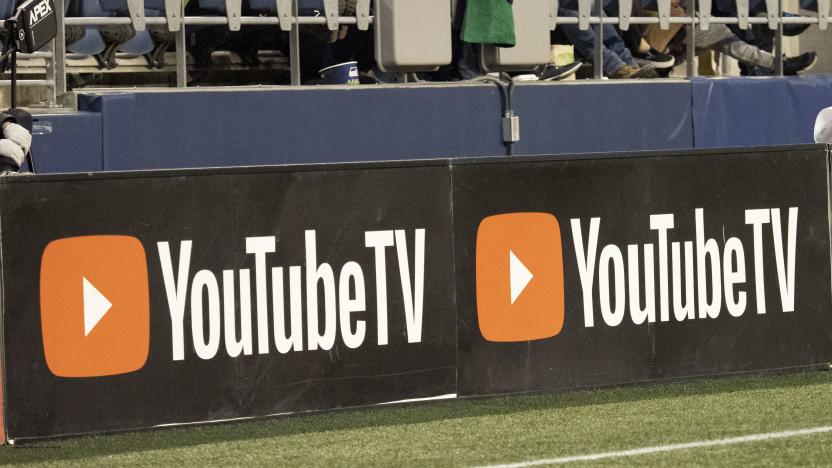 SEATTLE, WA - APRIL 06: A view of the YouTube TV logo before the MLS regular season match between Real Salt Lake and Seattle Sounders on April 06, 2019, at CenturyLink Field in Seattle, WA.  (Photo by Joseph Weiser/Icon Sportswire via Getty Images)
