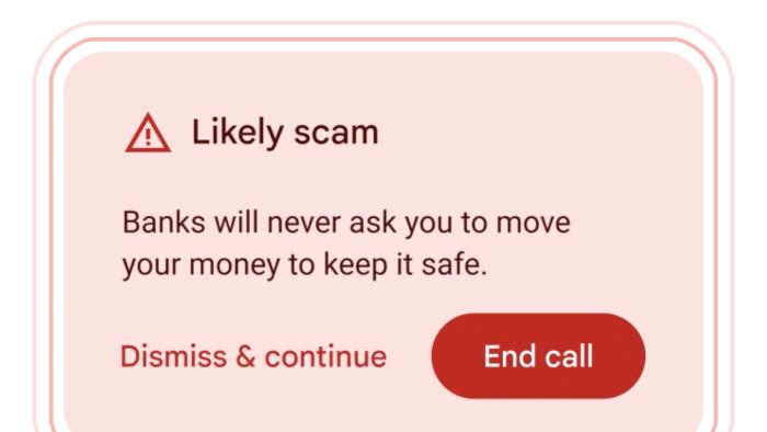 A pop-up announcing a scam call.