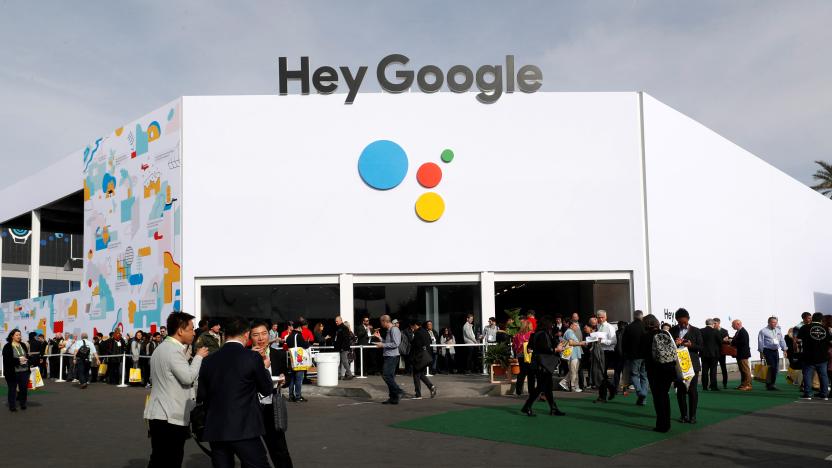 People line up outside the Hey Google booth during the 2019 CES in Las Vegas, Nevada, U.S. January 8, 2019. REUTERS/Steve Marcus