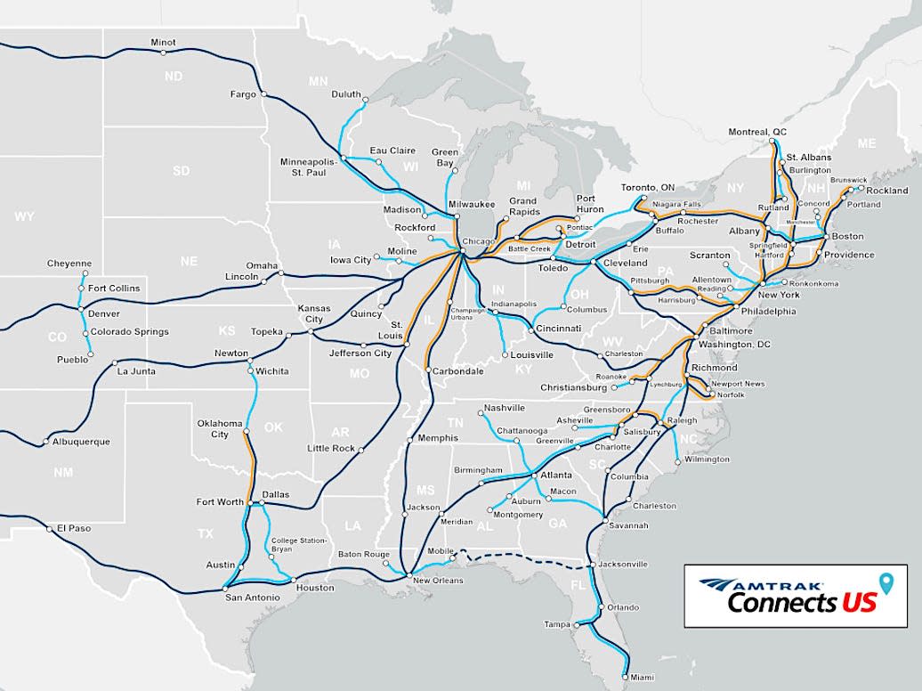 Amtrak releases map of expanded US rail network it says it can build