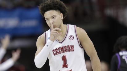 Associated Press - Alabama guard Mark Sears (1) gestures after scoring a 3-point basket during the second half of a second-round college basketball game against Grand Canyon in the NCAA Tournament in Spokane, Wash., Sunday, March 24, 2024. (AP Photo/Young Kwak)