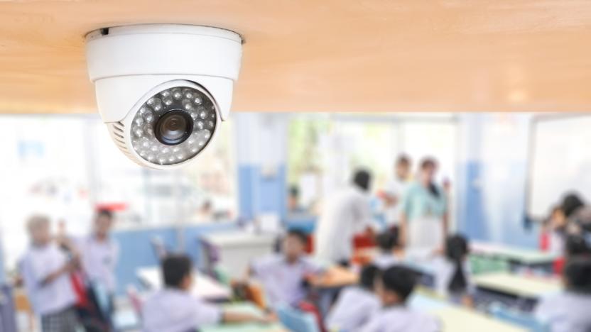 CCTV Security monitoring student in classroom at school.Security camera surveillance for watching and protect group of children while studying.