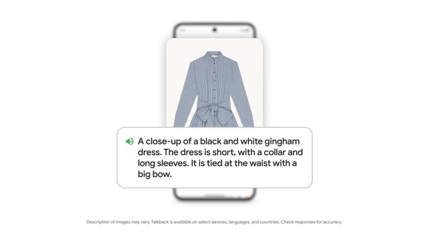 A dress is shown on screen with a description of it. 
