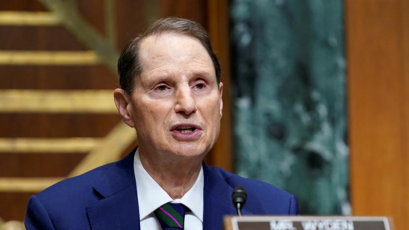 U.S. Senator Ron Wyden (D-OR) speaks during a hearing with U.S. Trade Representative Katherine Tai before the Senate Finance Committee on Capitol Hill in Washington, U.S., May 12, 2021.  Susan Walsh/Pool via REUTERS